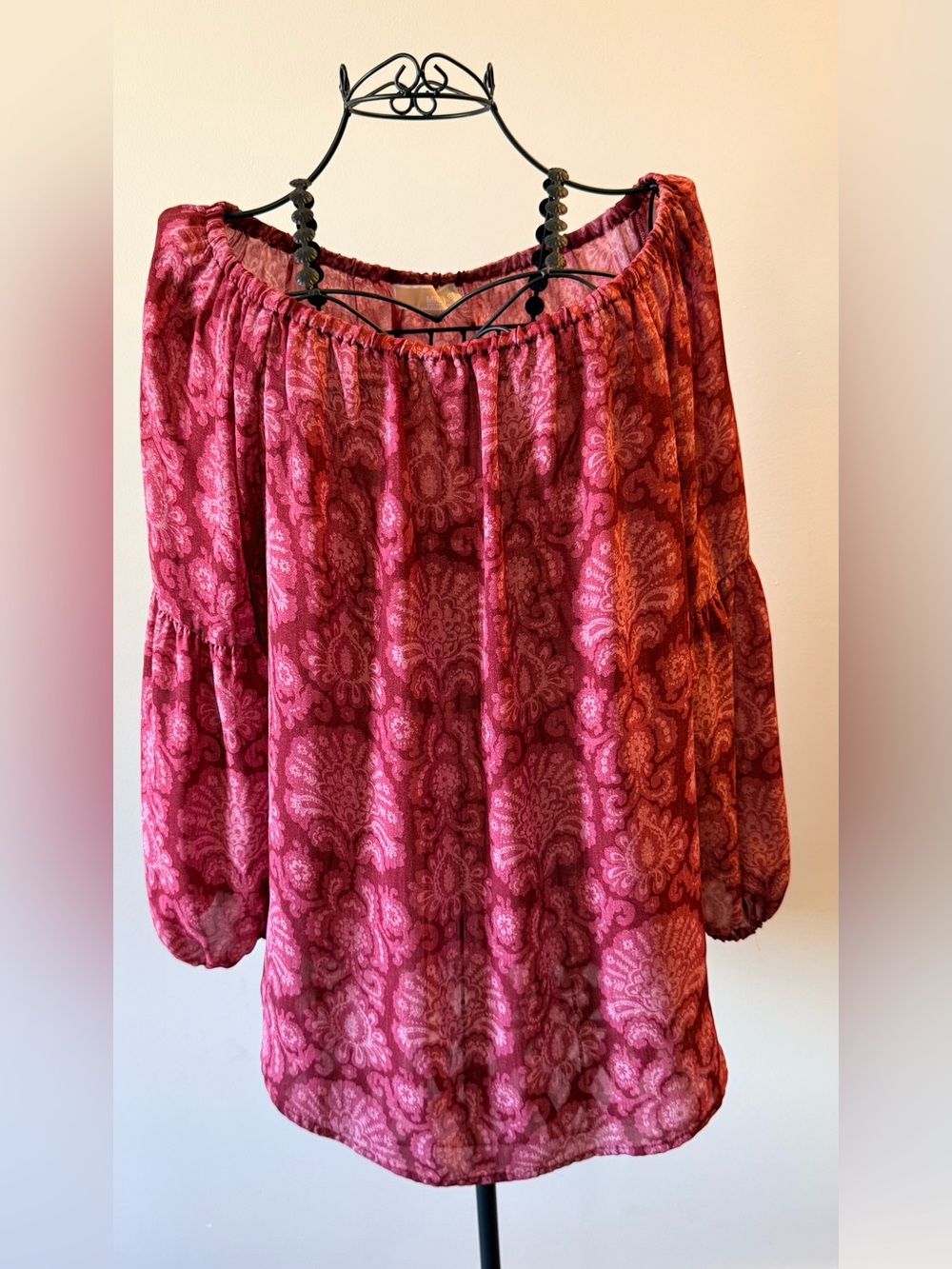 Michael Michael Kors - Red Paisley Off-the-Shoulder Blouse - XL - Red/Pink